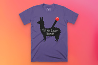 A purple shirt with a black llama and red level coming out of it, with the words "Pull the Lever, Kronk!" written across it.