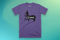 A purple shirt with a black llama and the words No Probllama written across it.