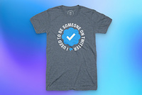 A gray shirt with "I Used To Be Someone On Twitter" surrounding the Twitter verified badge and an upside-down Twitter bird logo.