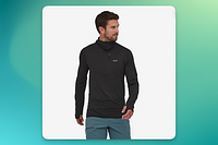 A man wearing a black Patagonia pullover hoody.